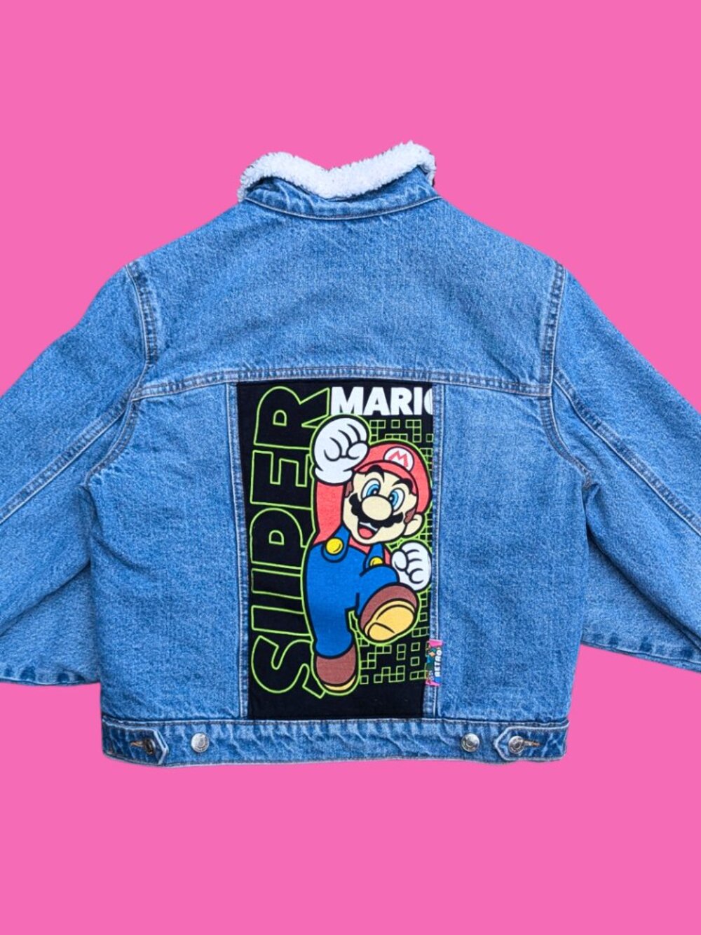 Nintendo Super Mario Upcycled T-Shirt Warm Denim Jacket Size S